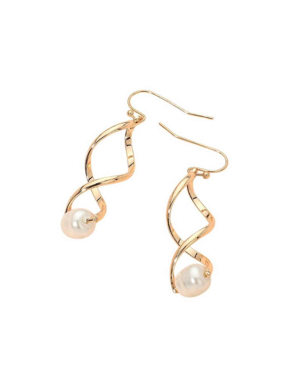 Tigerstars Gold Pearly Accent Spiral Drop Earrings